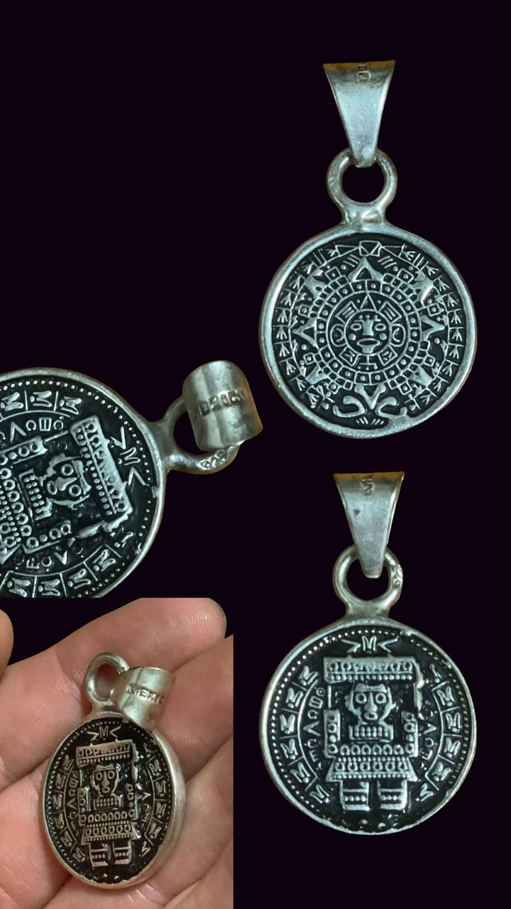 CALENDÁRIO MAIA EM PRATA MEXICANA 925 — JOIA VINTAGE AUTÊNTICA