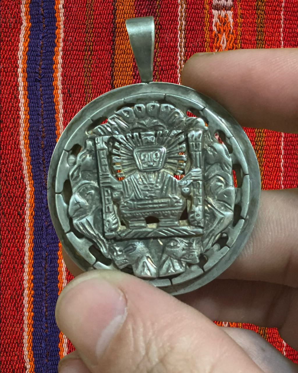 Pingente e Broche Asteca em Prata Mexicana 925 — Joia Vintage dos Anos 40