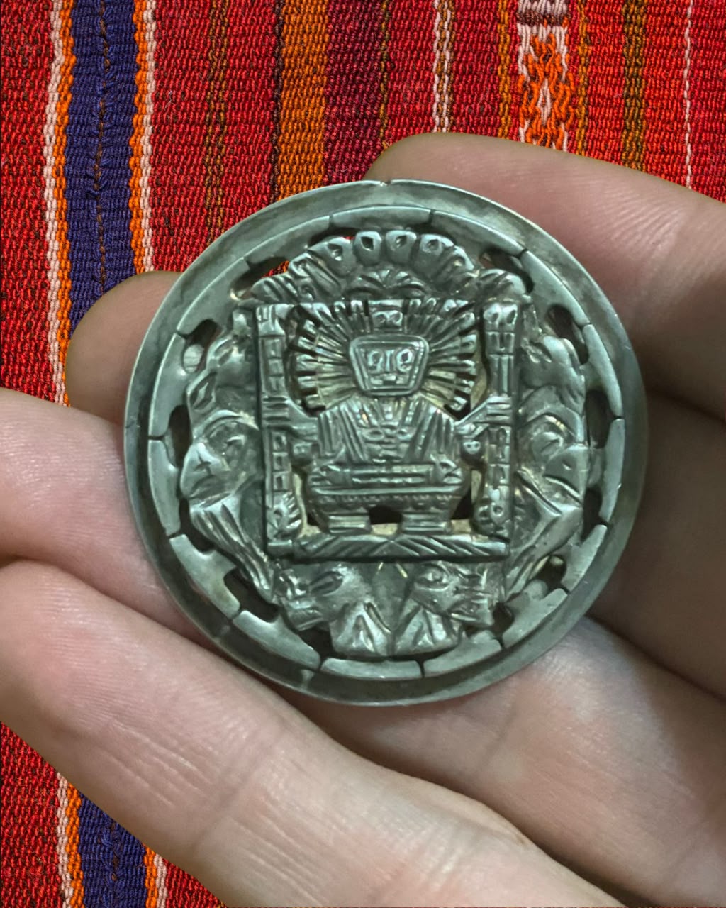 Pingente e Broche Asteca em Prata Mexicana 925 — Joia Vintage dos Anos 40