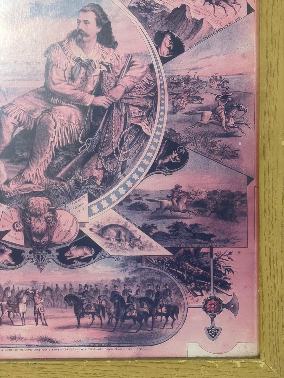 Quadro Buffalo Bill com Impressão Original de Época e Moldura de Madeira — Velho Oeste