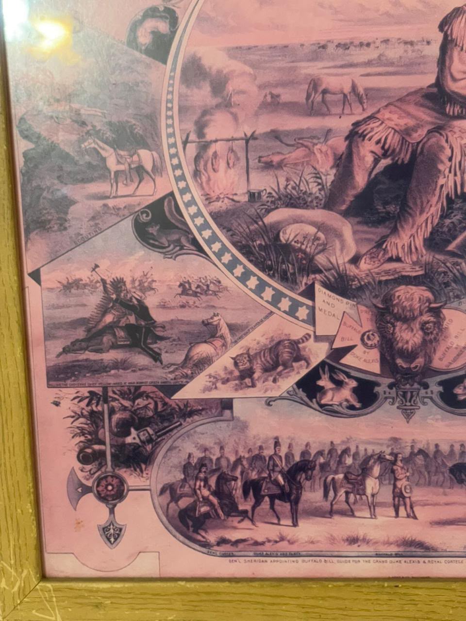 Quadro Buffalo Bill com Impressão Original de Época e Moldura de Madeira — Velho Oeste