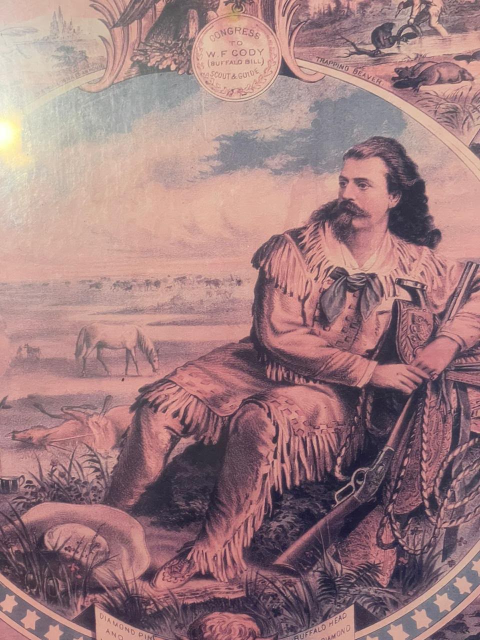 Quadro Buffalo Bill com Impressão Original de Época e Moldura de Madeira — Velho Oeste